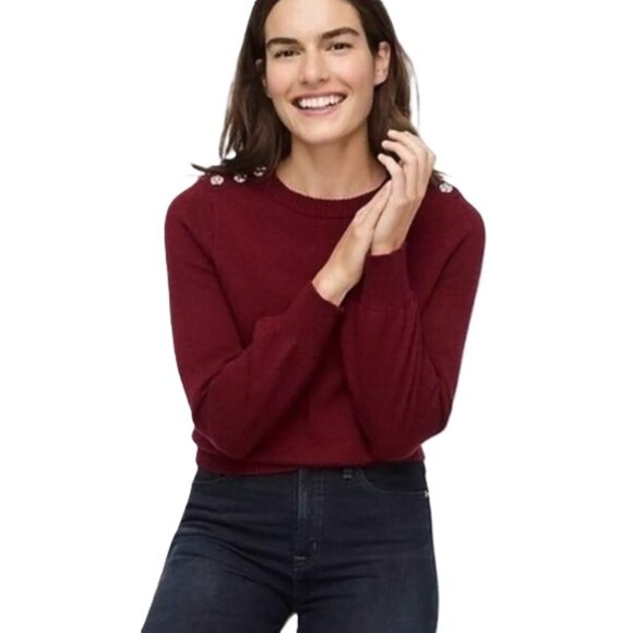 J.Crew Burgundy Soft Lambs Wool Blend Crewneck Sweater Jewel Buttons Large NWT - Picture 11 of 13